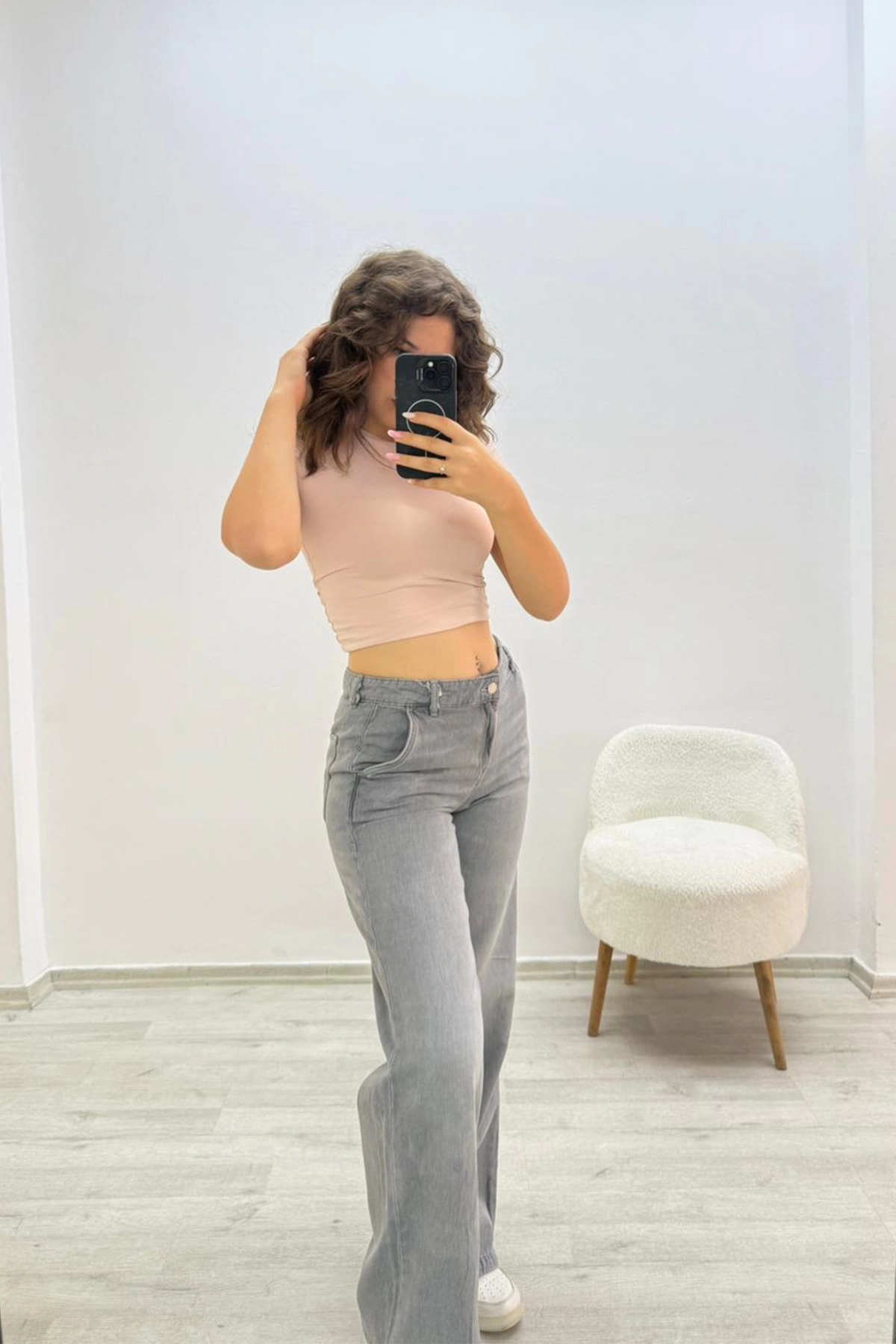 Geniş Paça Gri Jean Pantolon