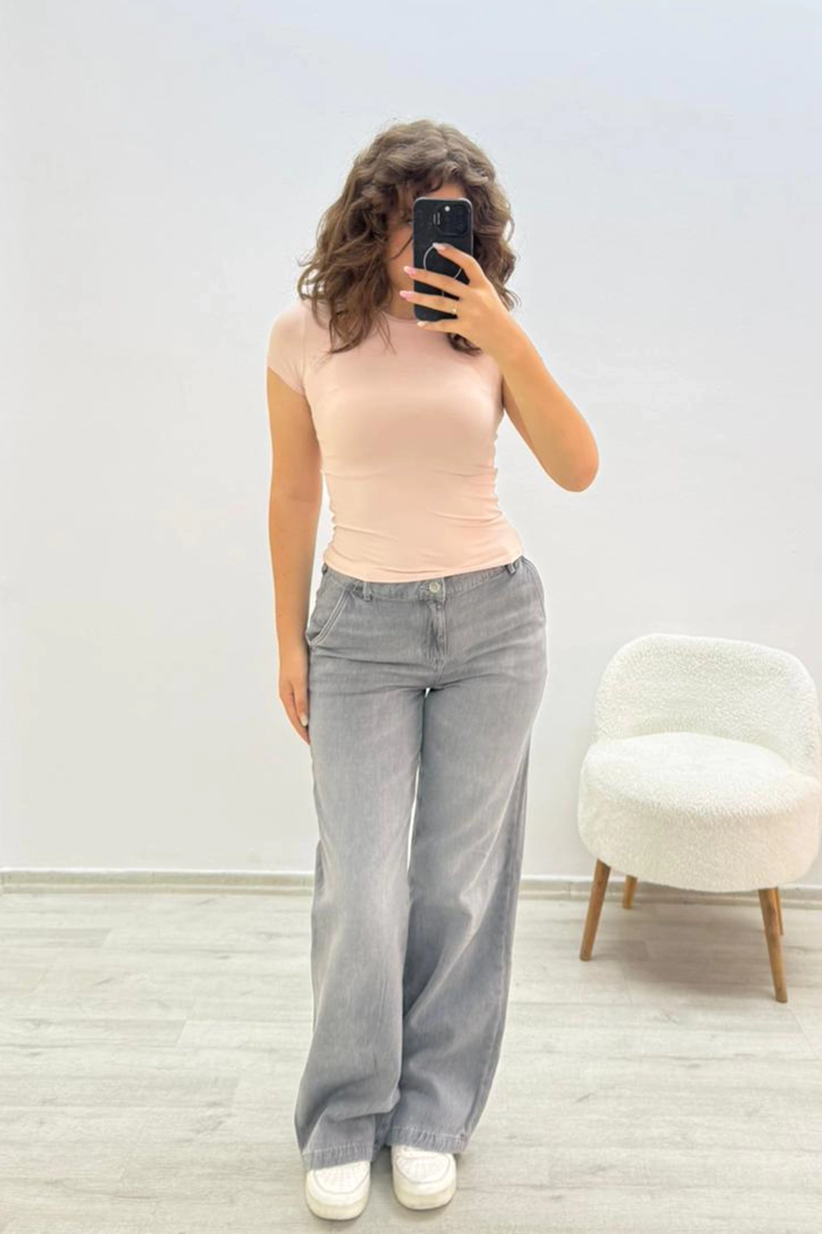 Geniş Paça Gri Jean Pantolon