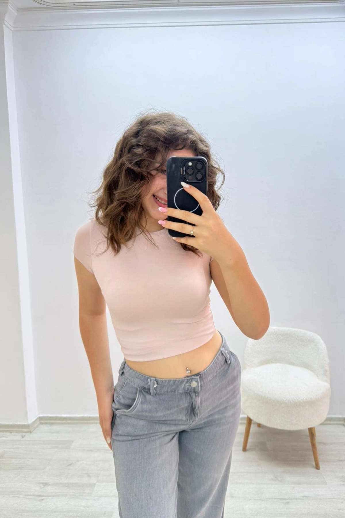 Geniş Paça Gri Jean Pantolon