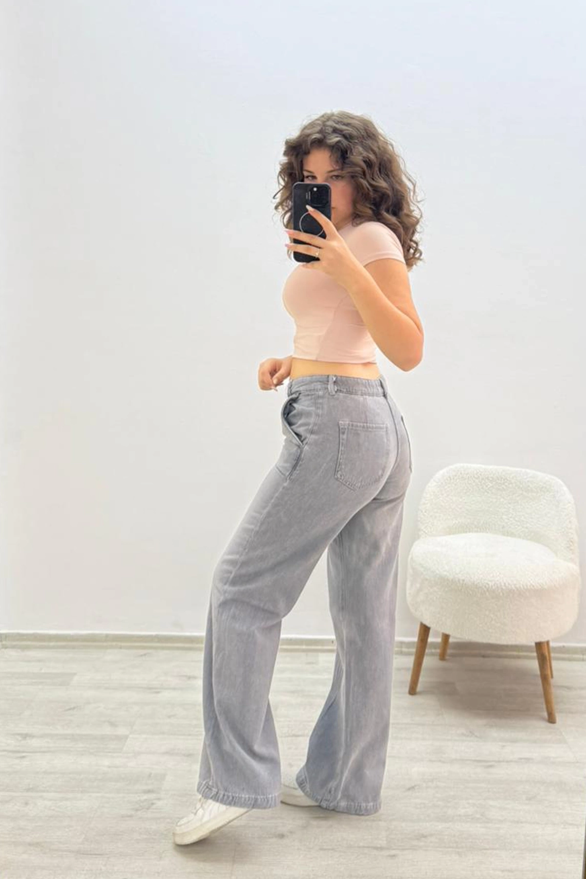 Geniş Paça Gri Jean Pantolon