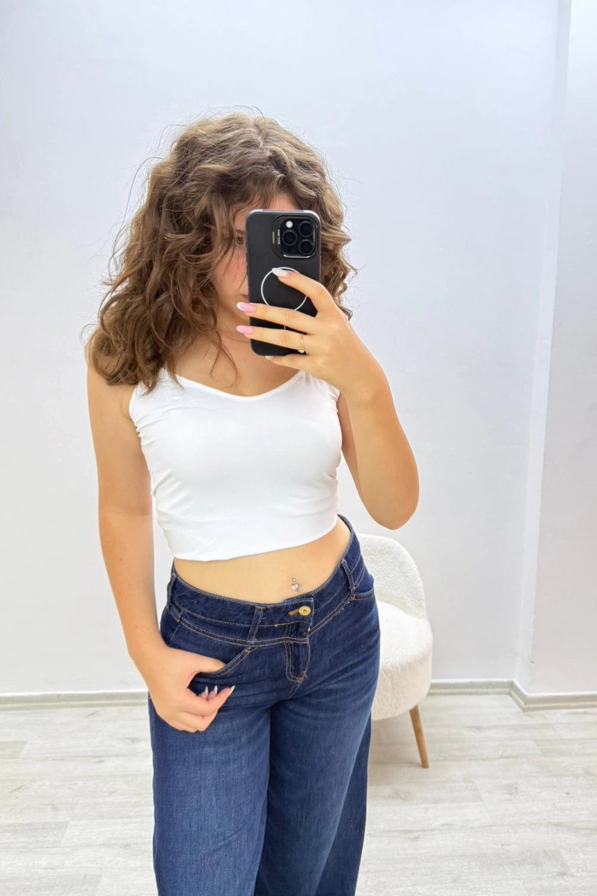 Geniş Paça Koyu Mavi Jean Pantolon