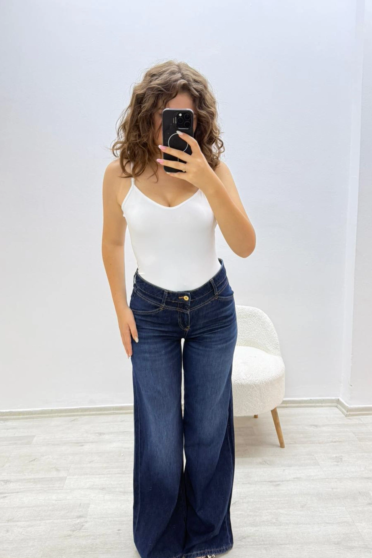 Geniş Paça Koyu Mavi Jean Pantolon