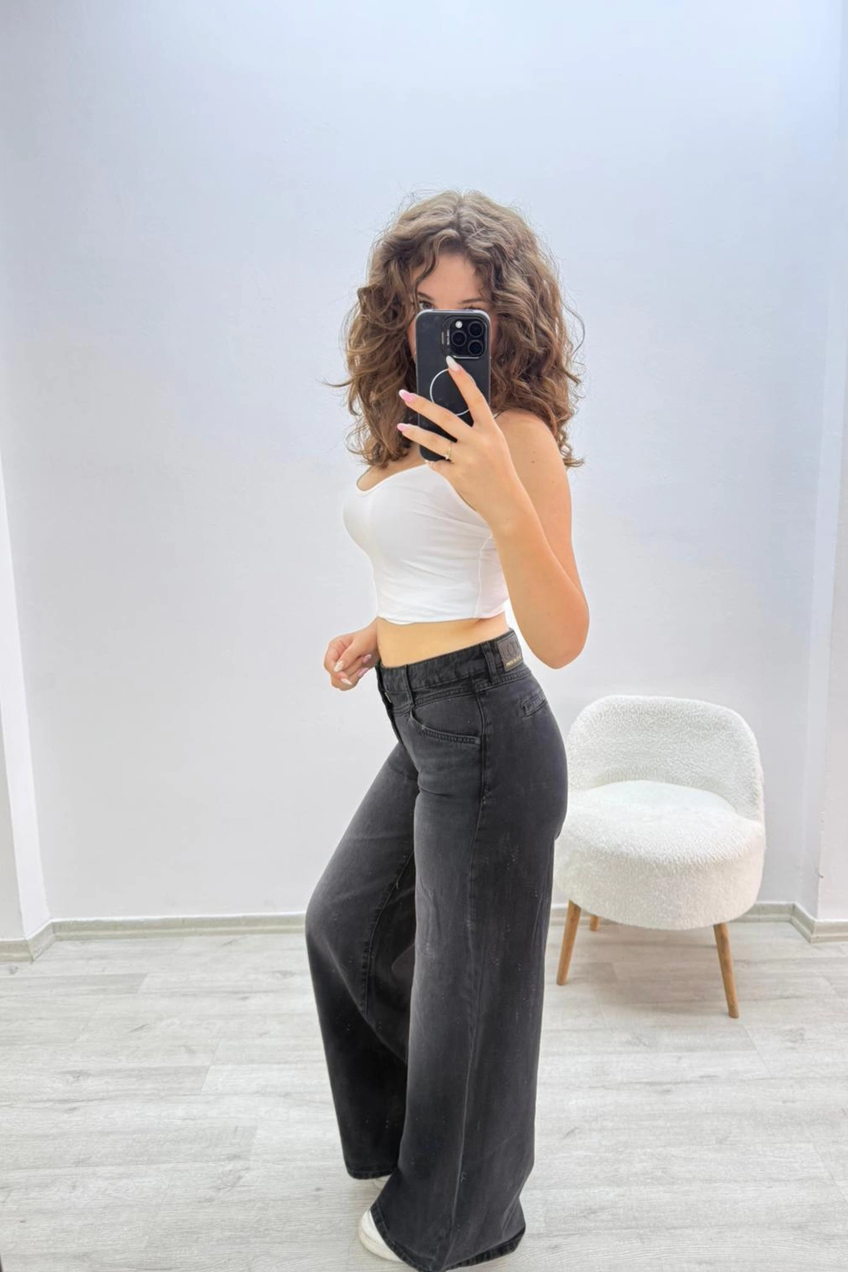 Geniş Paça Siyah Jean Pantolon