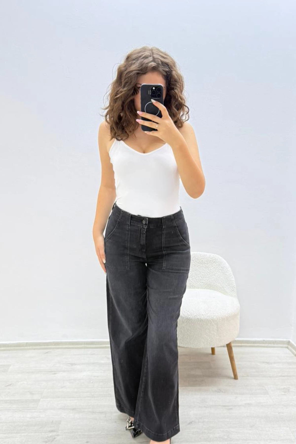 Geniş Paça Siyah Jean Pantolon