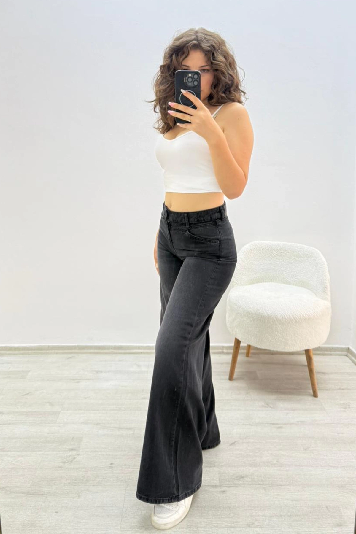 Geniş Paça Siyah Jean Pantolon