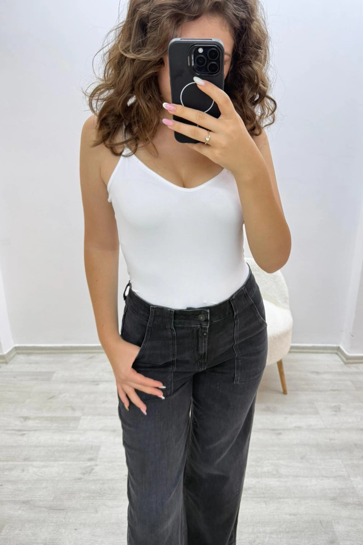 Geniş Paça Siyah Jean Pantolon