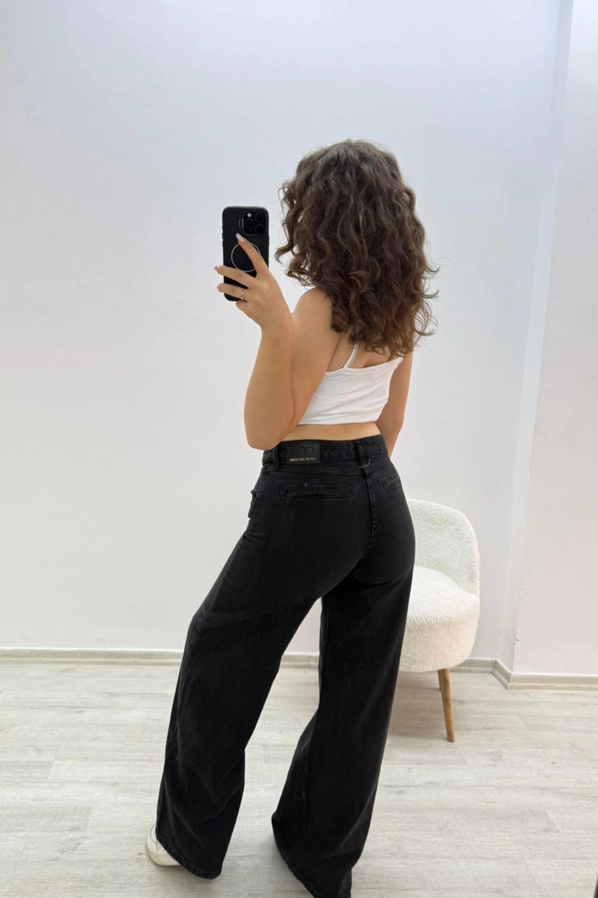 Geniş Paça Siyah Jean Pantolon