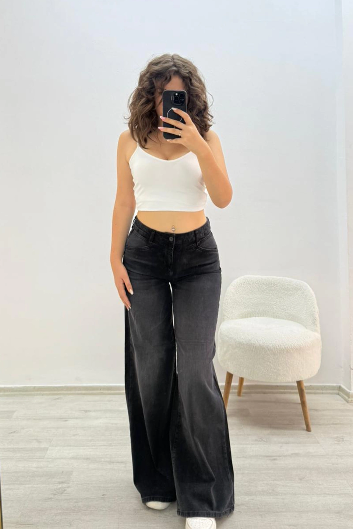 Geniş Paça Siyah Jean Pantolon