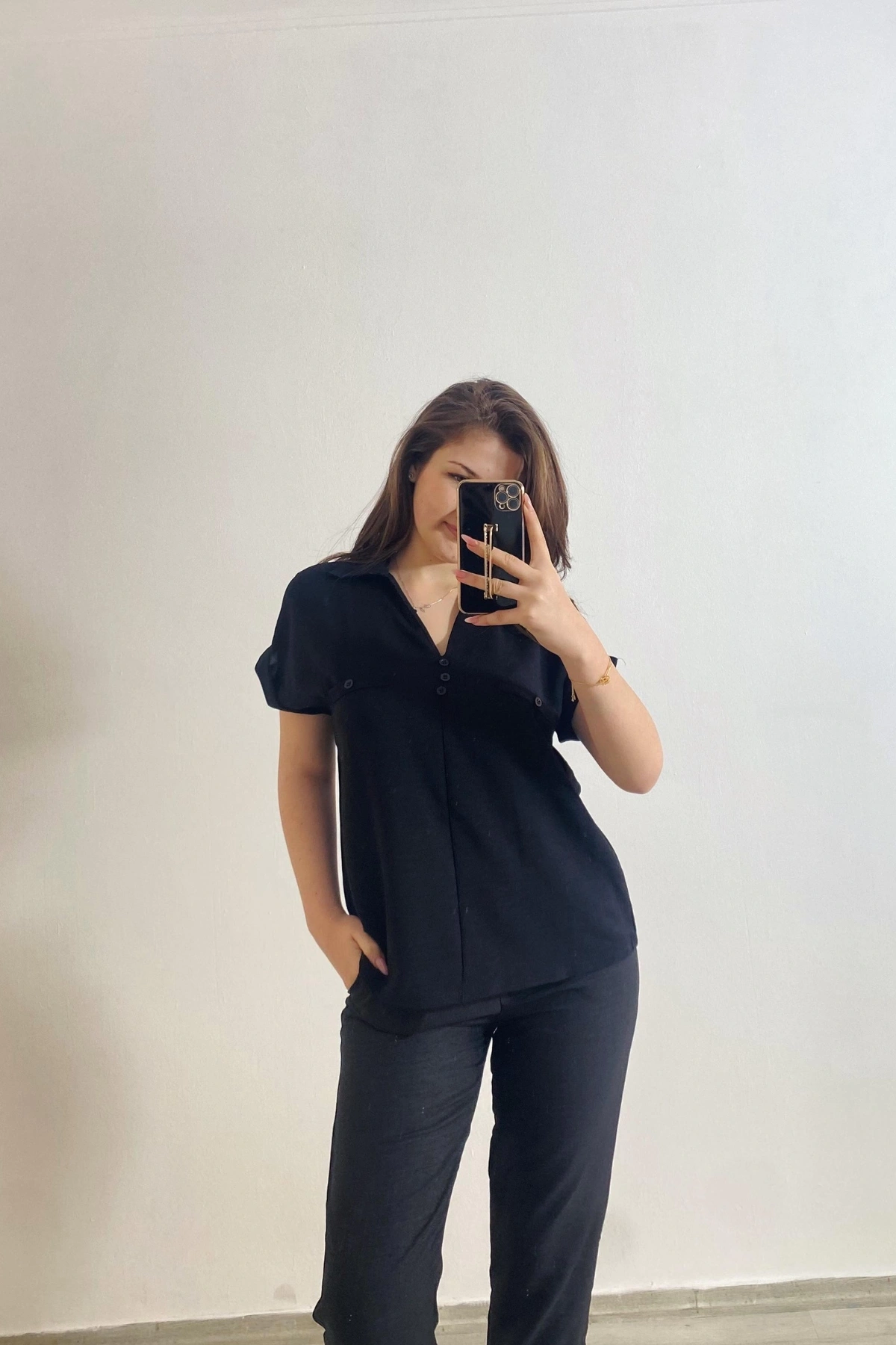 Ayrobin Kumaş Gömlek Siyah