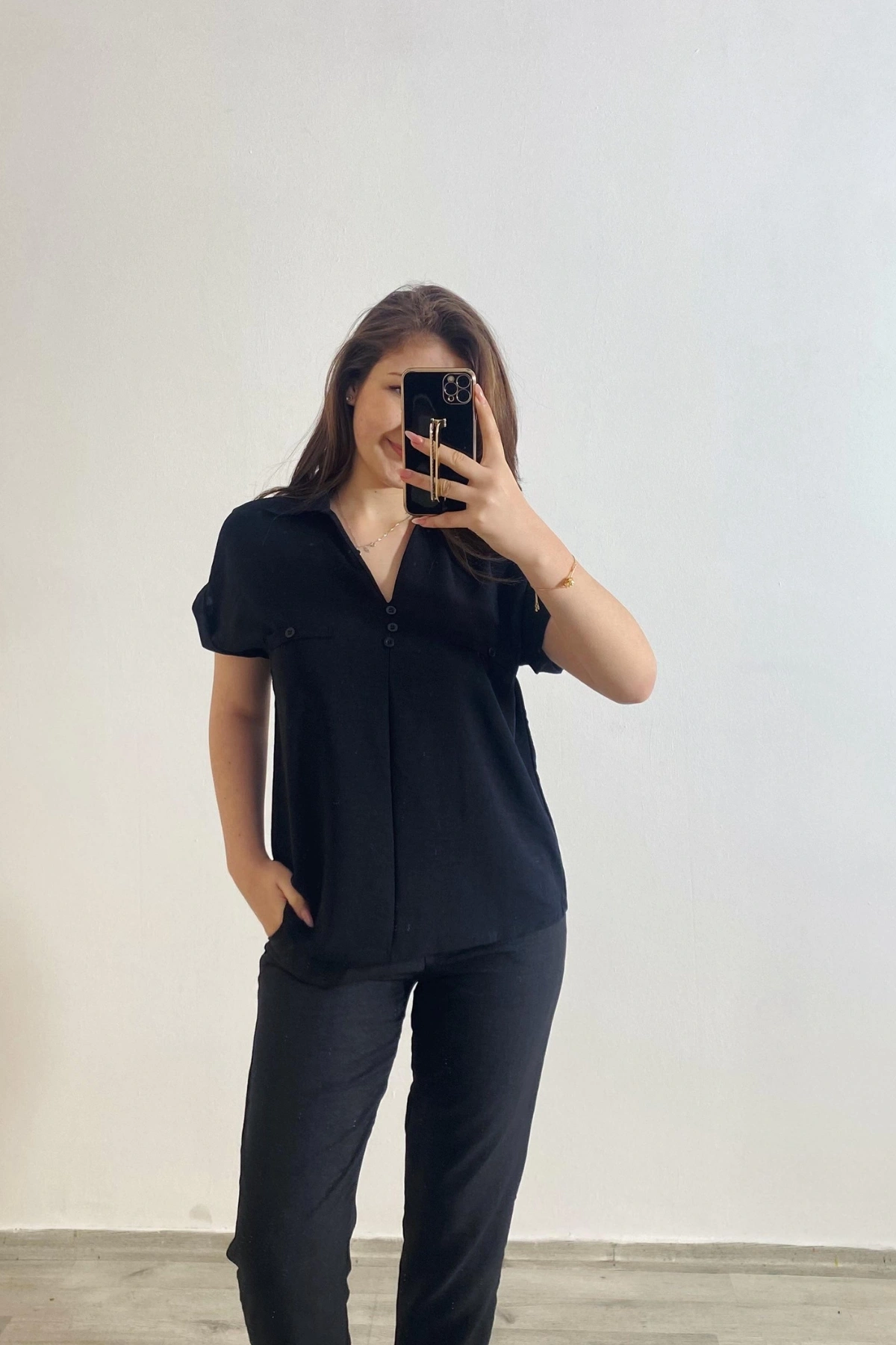 Ayrobin Kumaş Gömlek Siyah