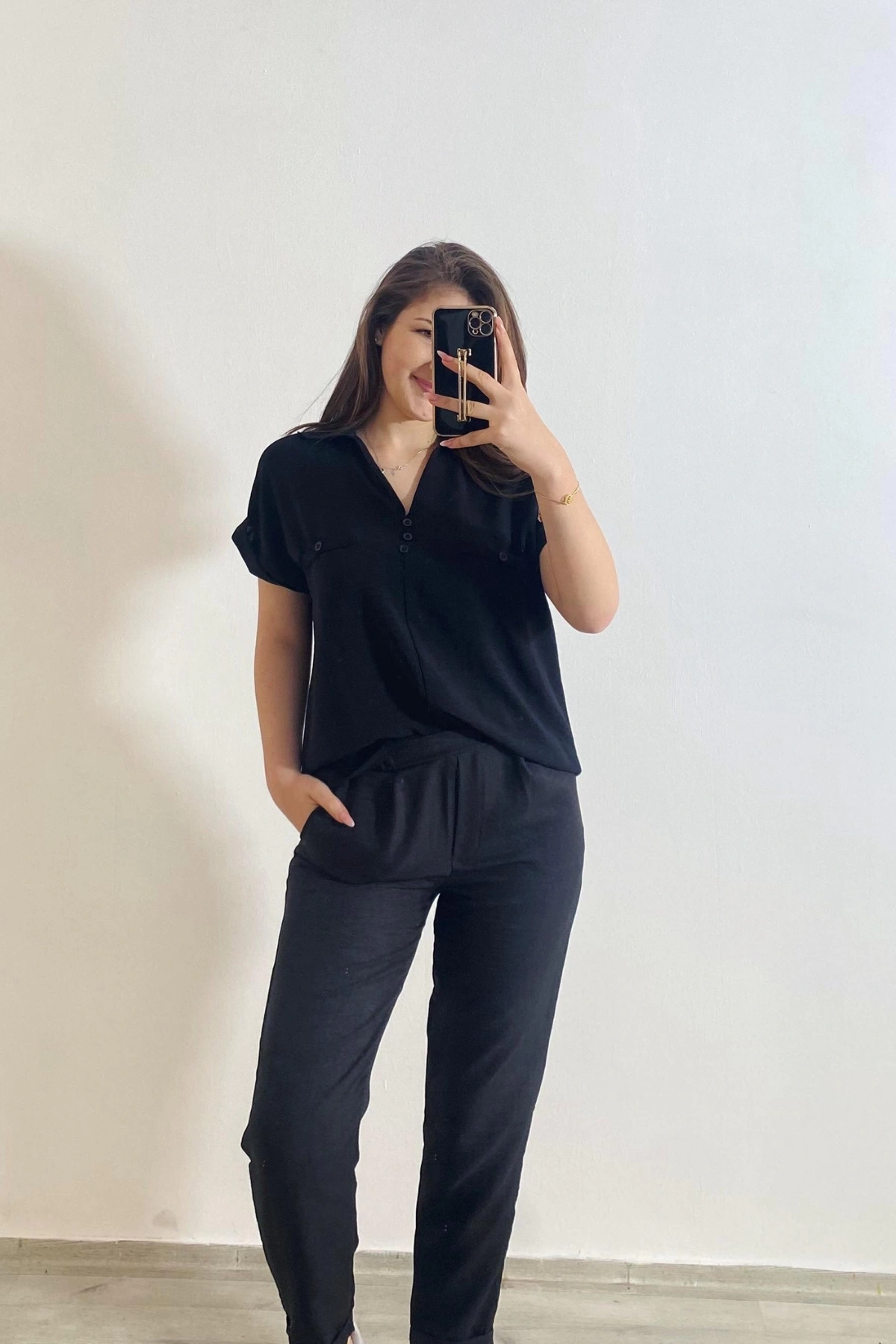 Ayrobin Kumaş Gömlek Siyah