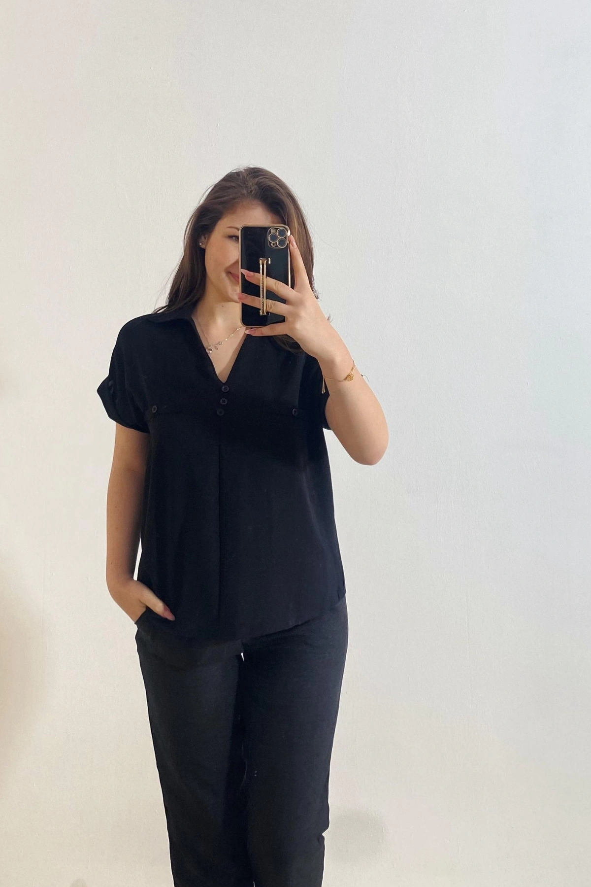 Ayrobin Kumaş Gömlek Siyah