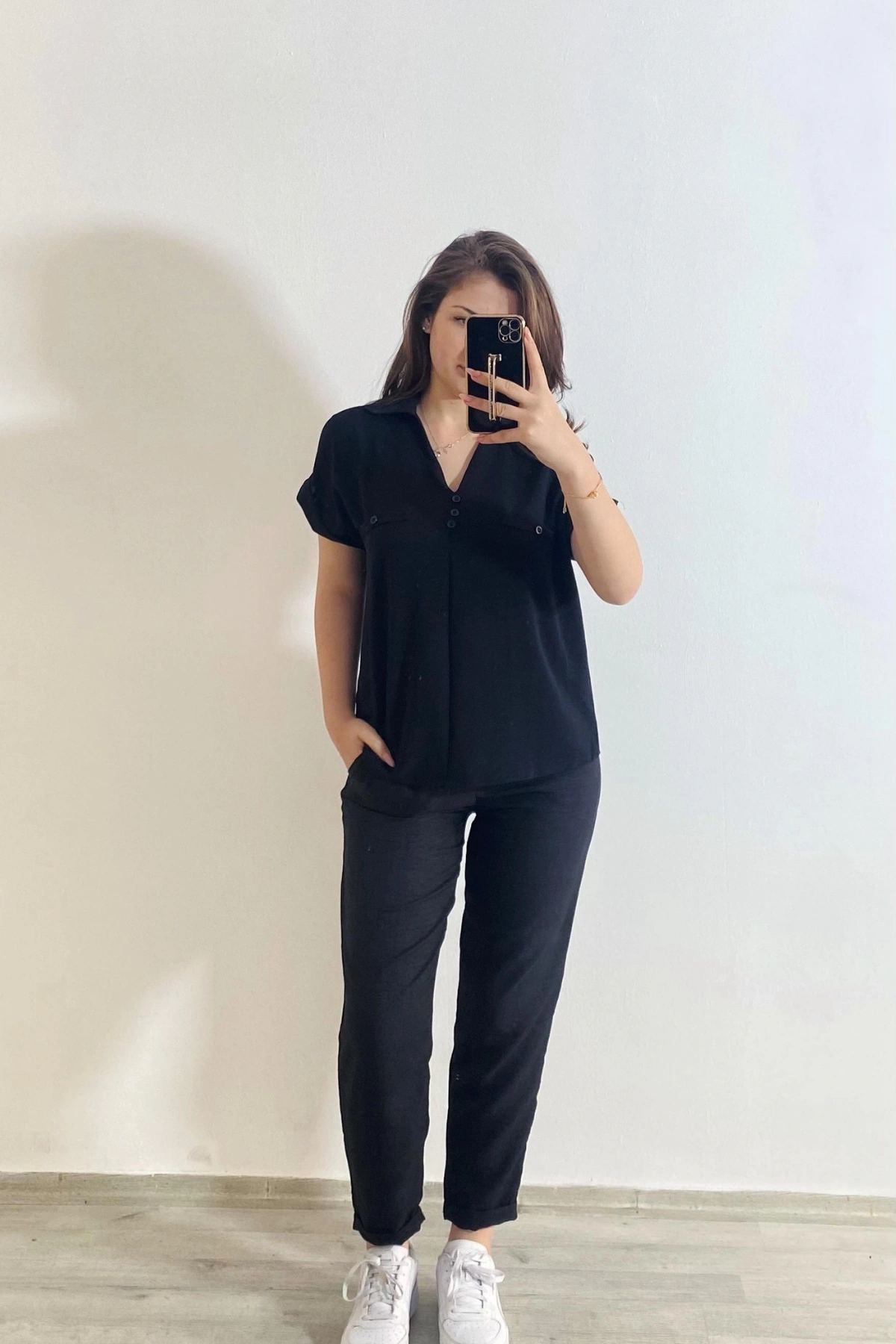 Ayrobin Kumaş Gömlek Siyah