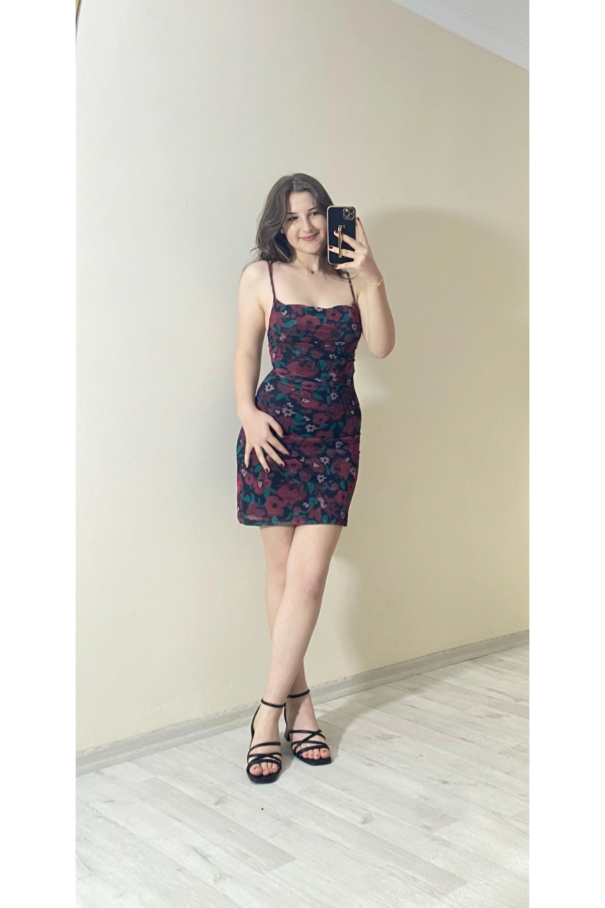 İçi Astarlı Dokuma Tül Elbise Çiçekli