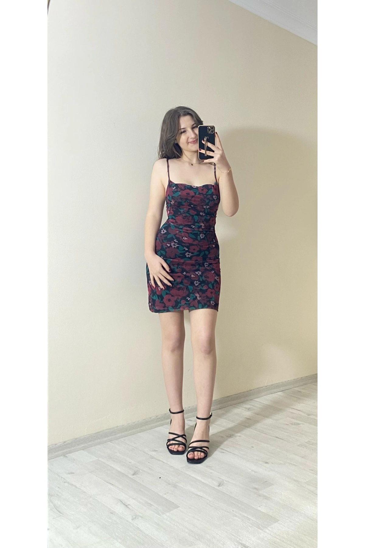 İçi Astarlı Dokuma Tül Elbise Çiçekli