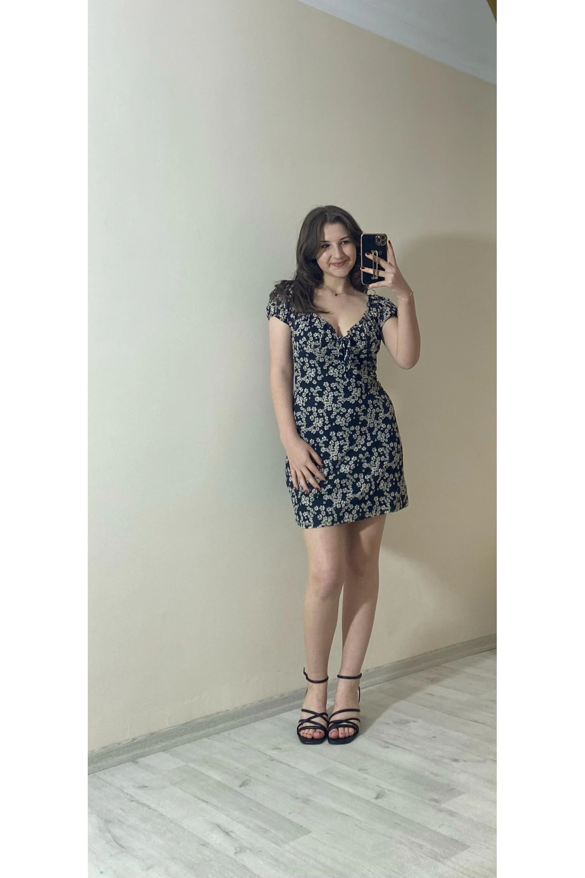 İçi Astarlı Dokuma Tül Elbise Siyah Çiçekli