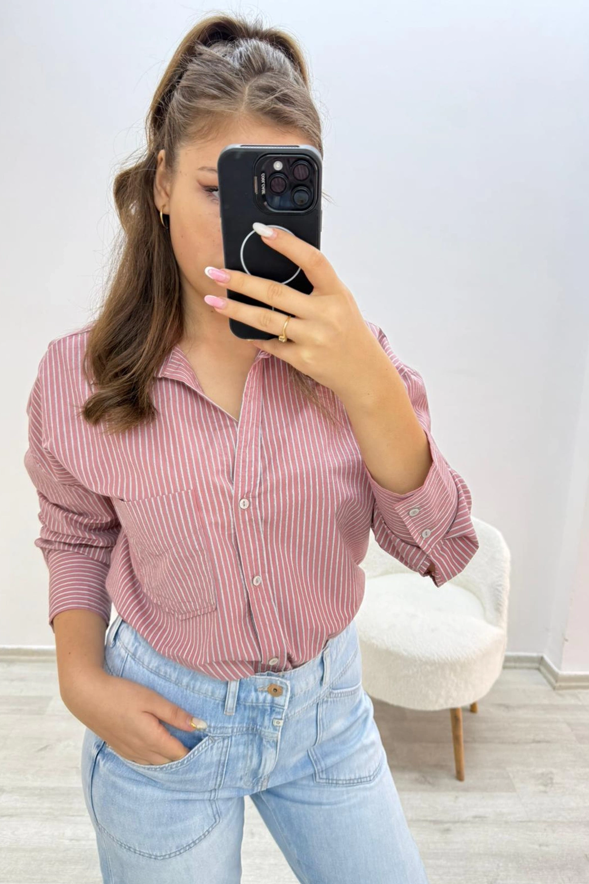 İpek Dokuma Kumaş Gül Kurusu Gömlek