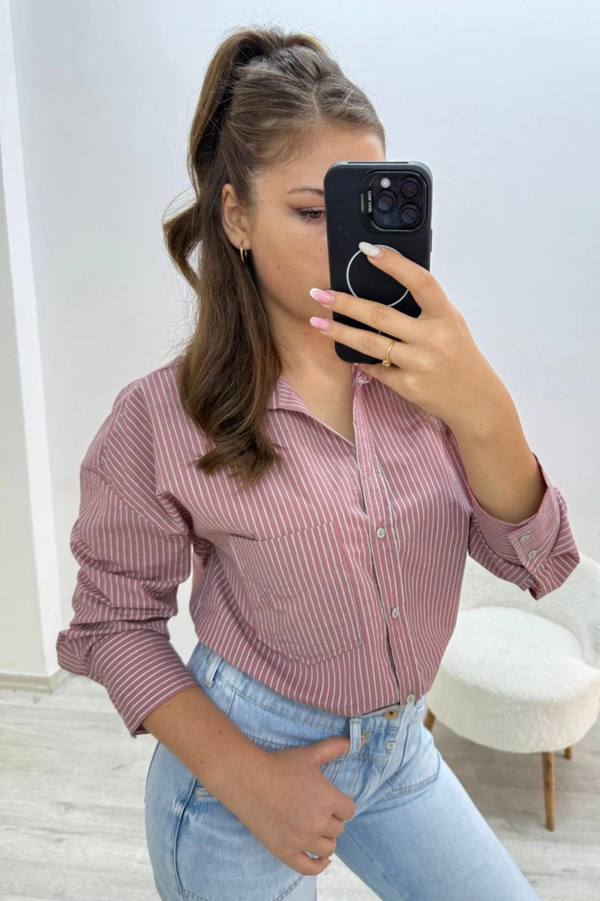 İpek Dokuma Kumaş Gül Kurusu Gömlek