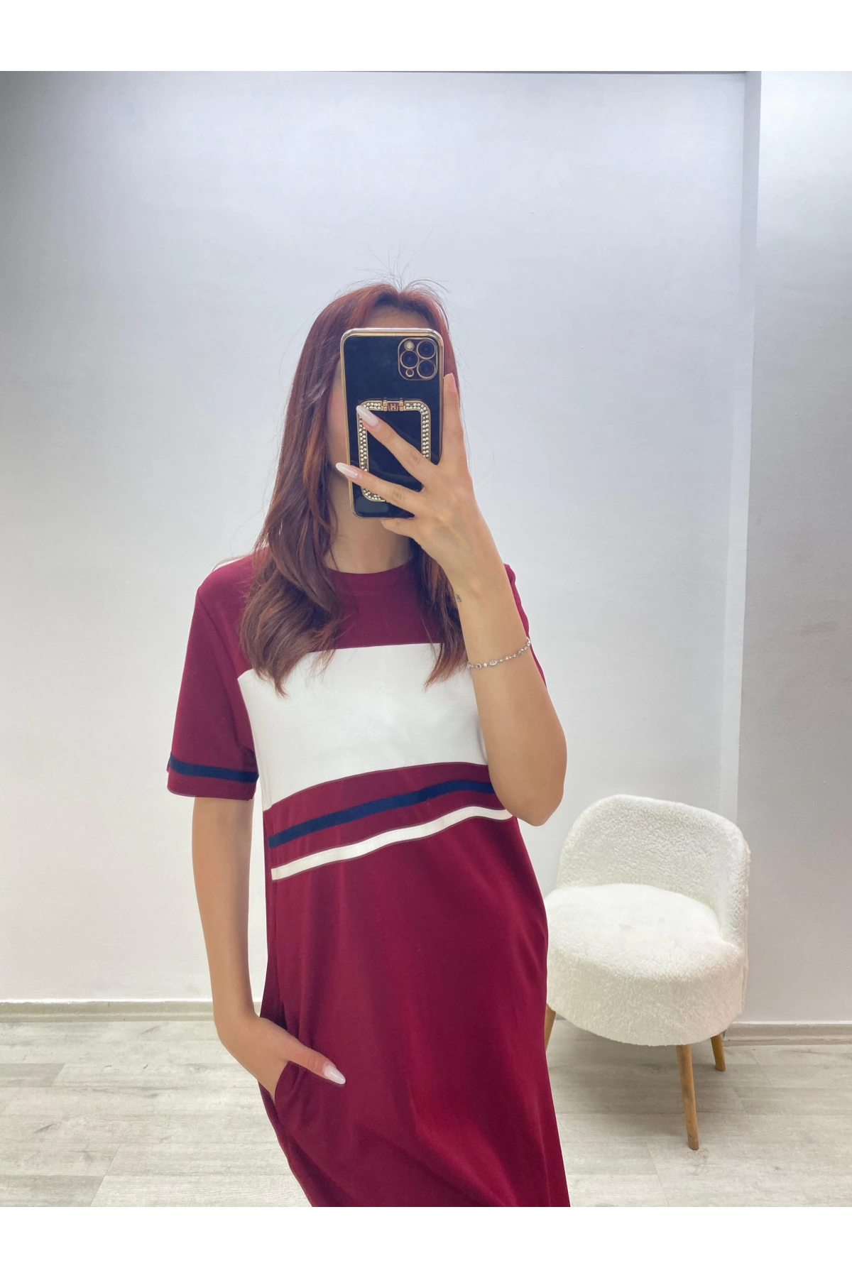 Bloklu Cepli Spor Elbise Bordo