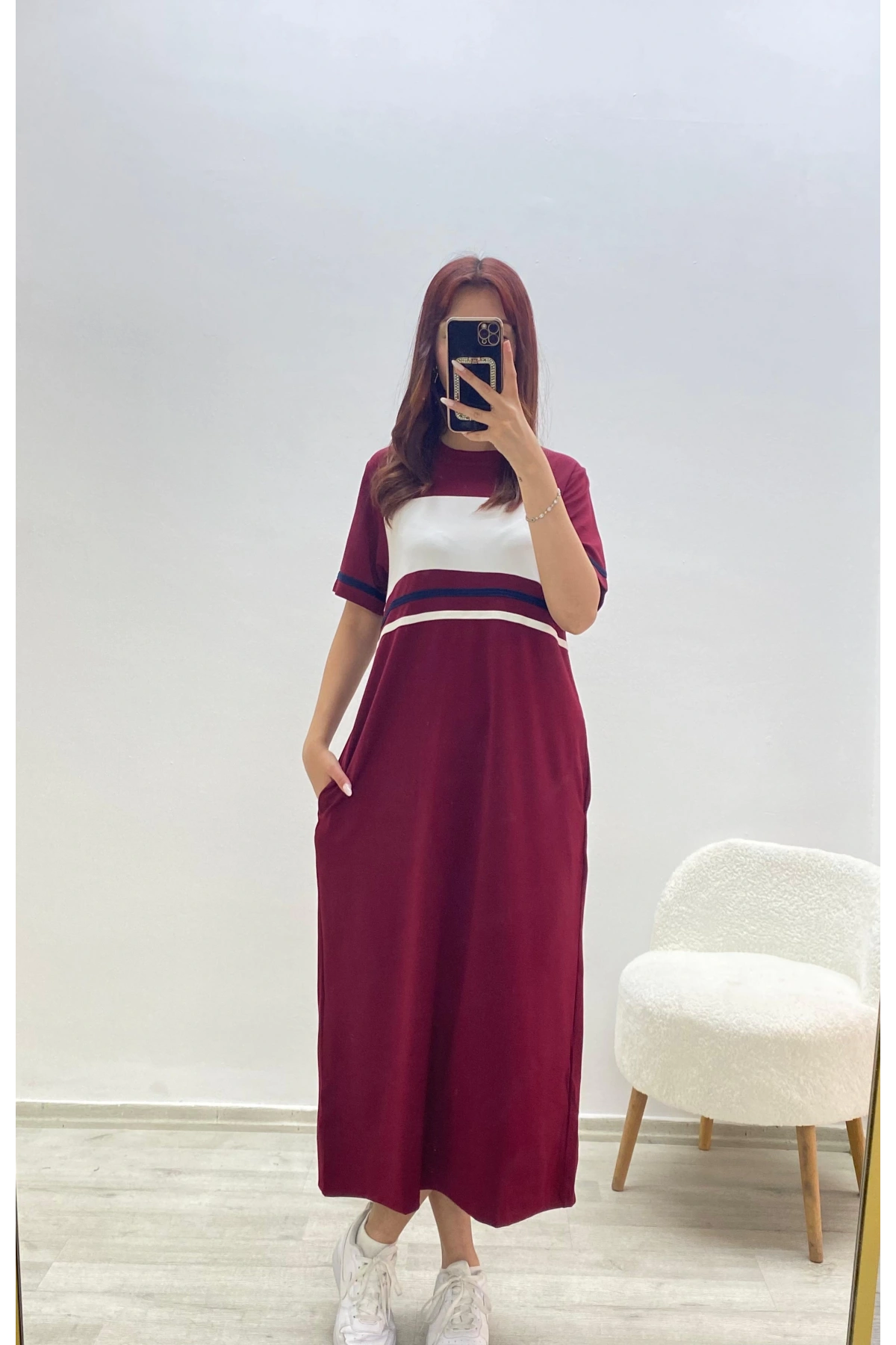 Bloklu Cepli Spor Elbise Bordo