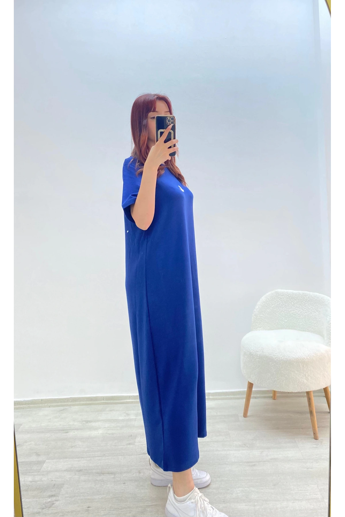 Kuş Baskılı Elbise Lacivert