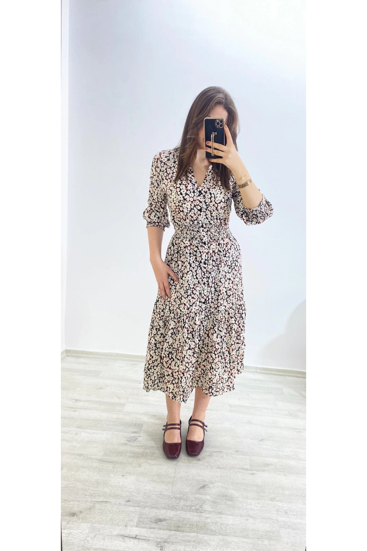 Uzun Kol Desenli Elbise