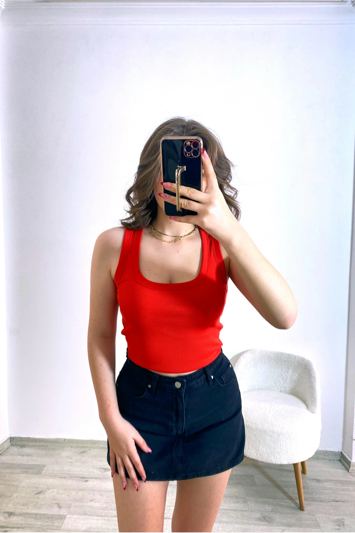 Kaşkorse Kumaş Kırmızı Crop