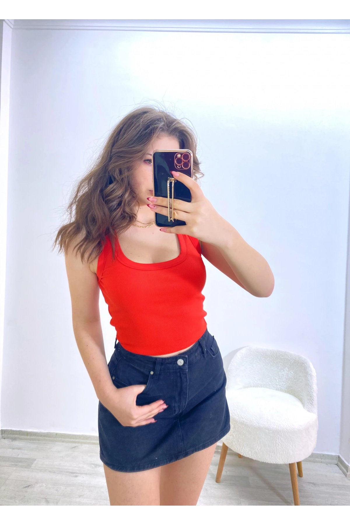 Kaşkorse Kumaş Kırmızı Crop