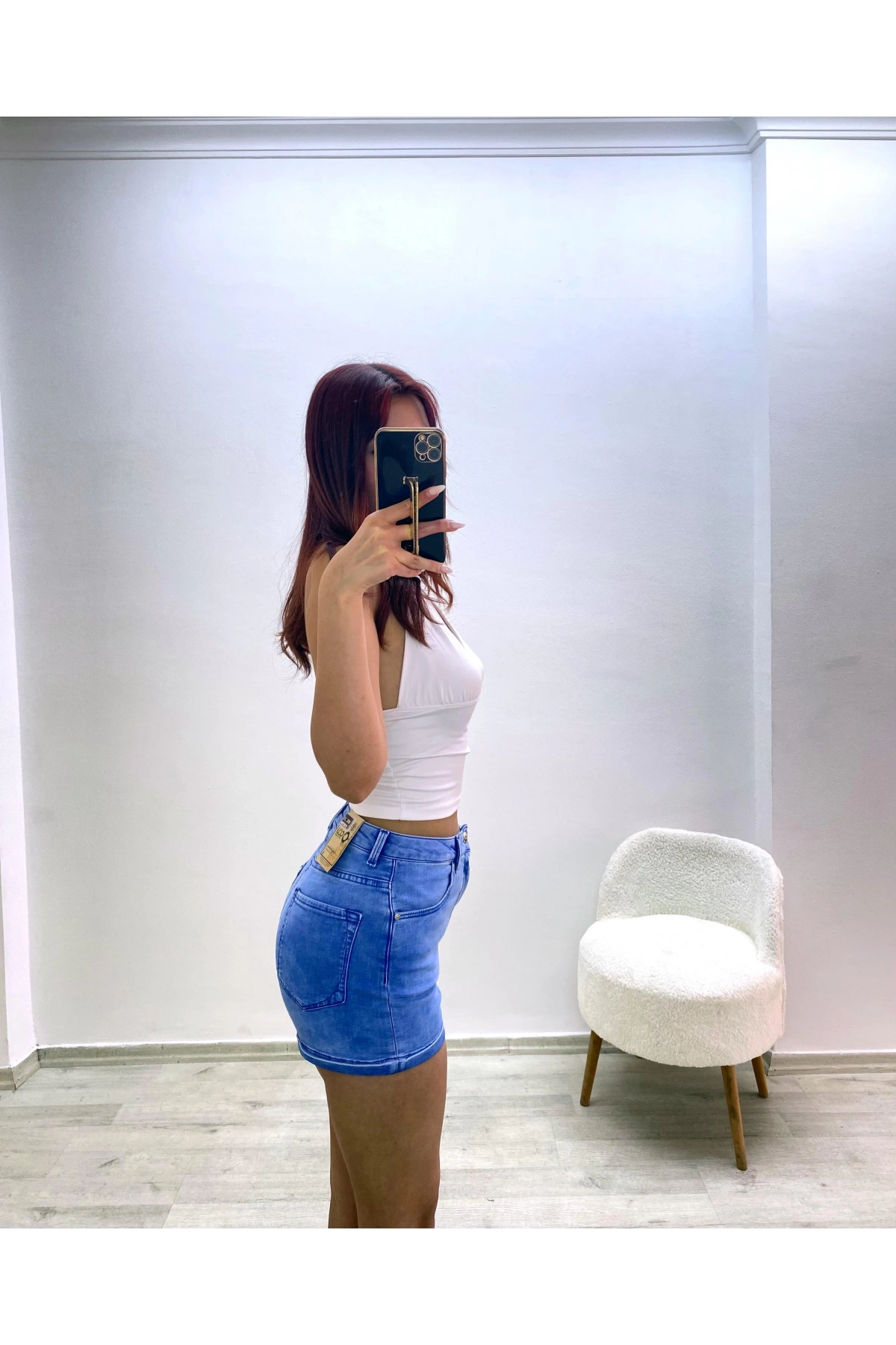 Yüksek Bel Jean Şort Mavi