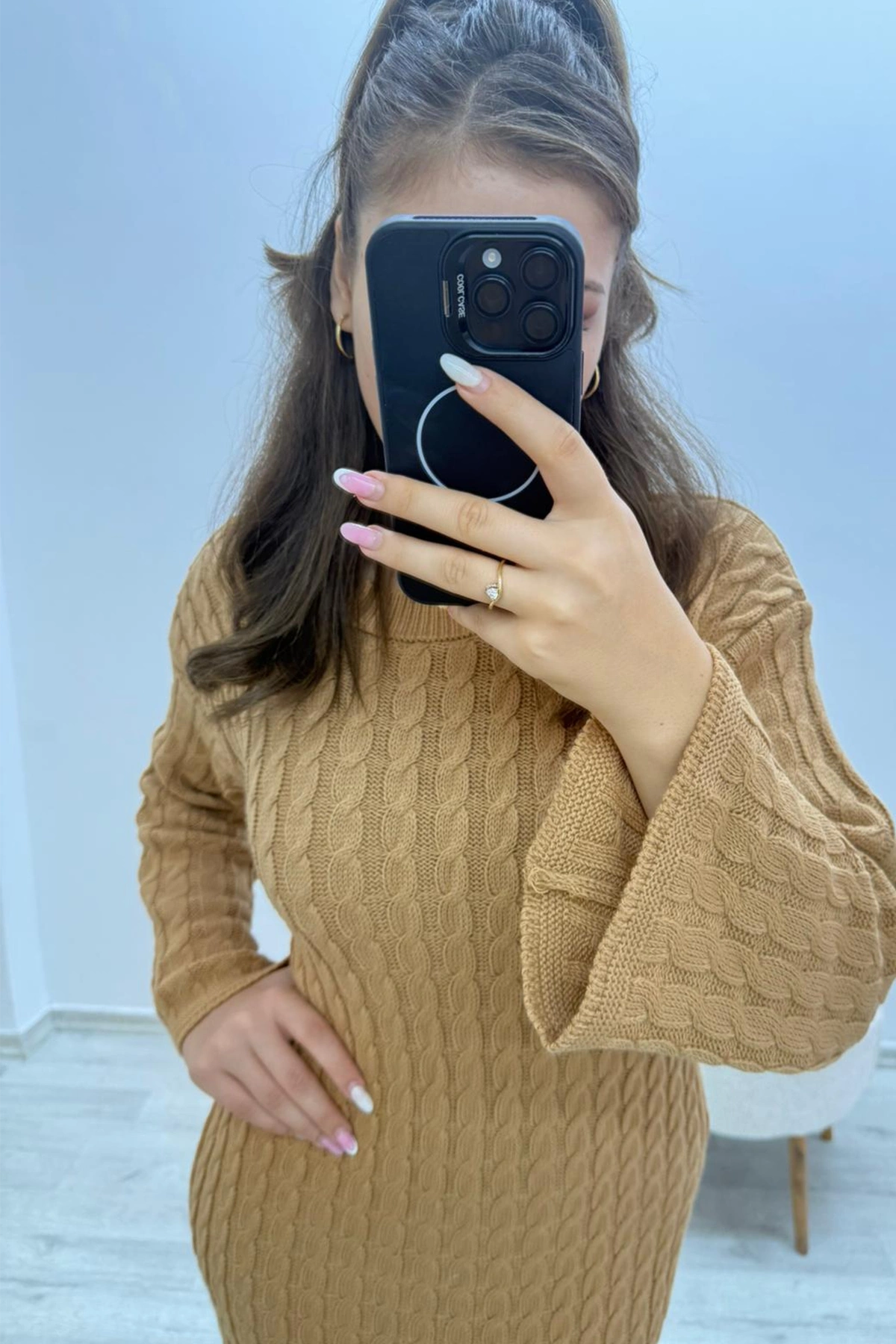 Örme Kahverengi Uzun Elbise