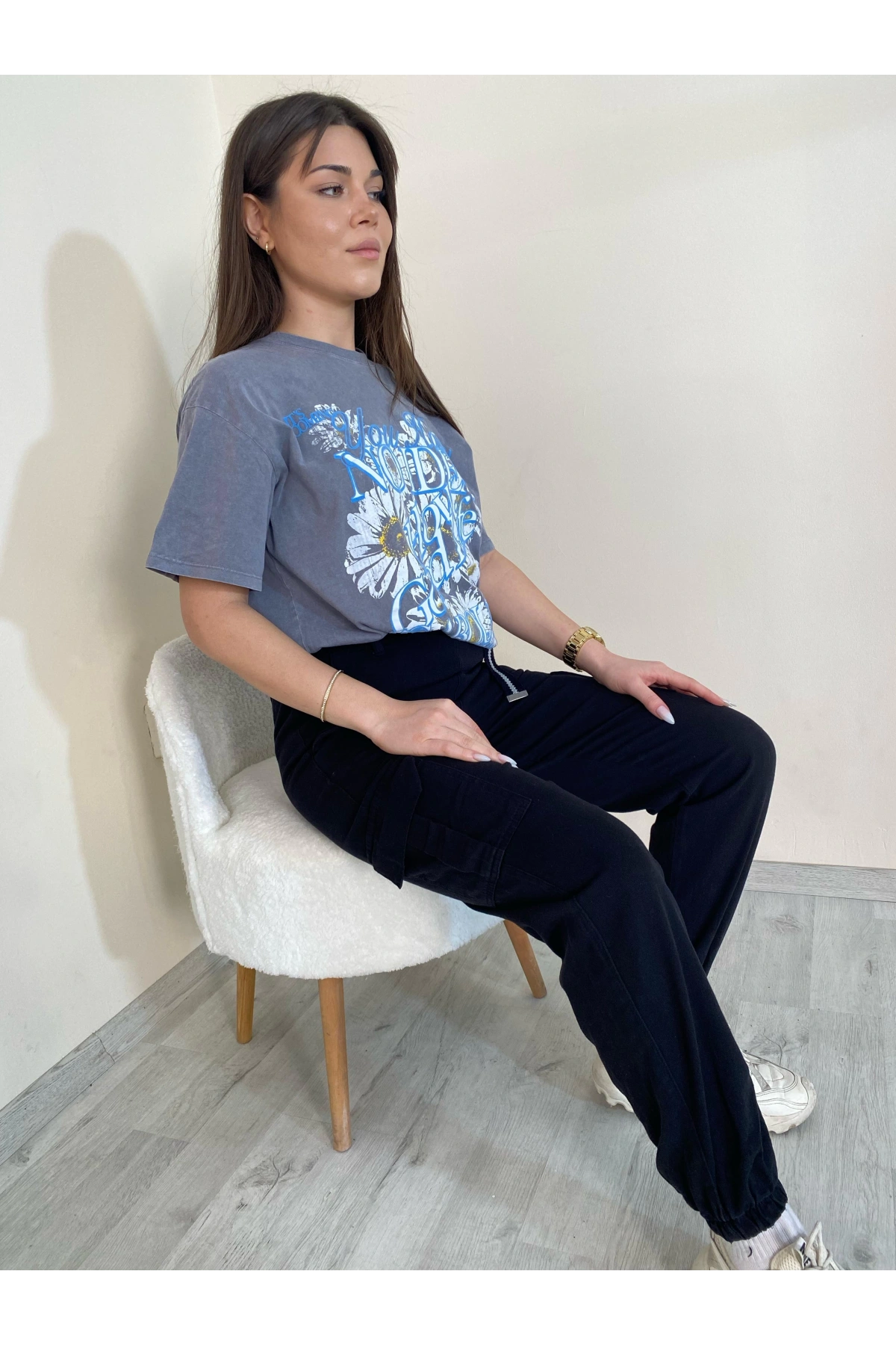 Palaskalı Yüksek Bel Kargo Cep Pantolon Siyah