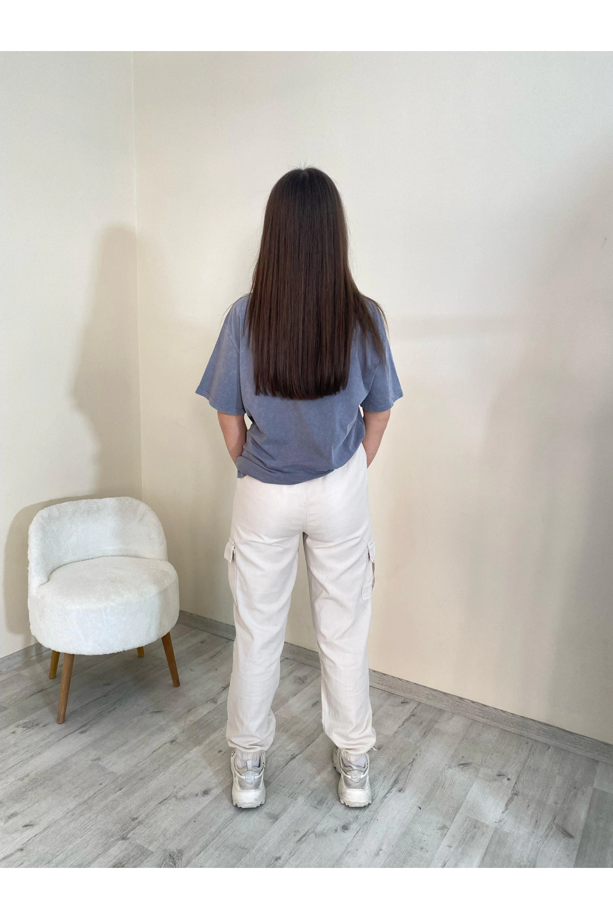 Palaskalı Yüksek Bel Kargo Cep Pantolon Taş Rengi