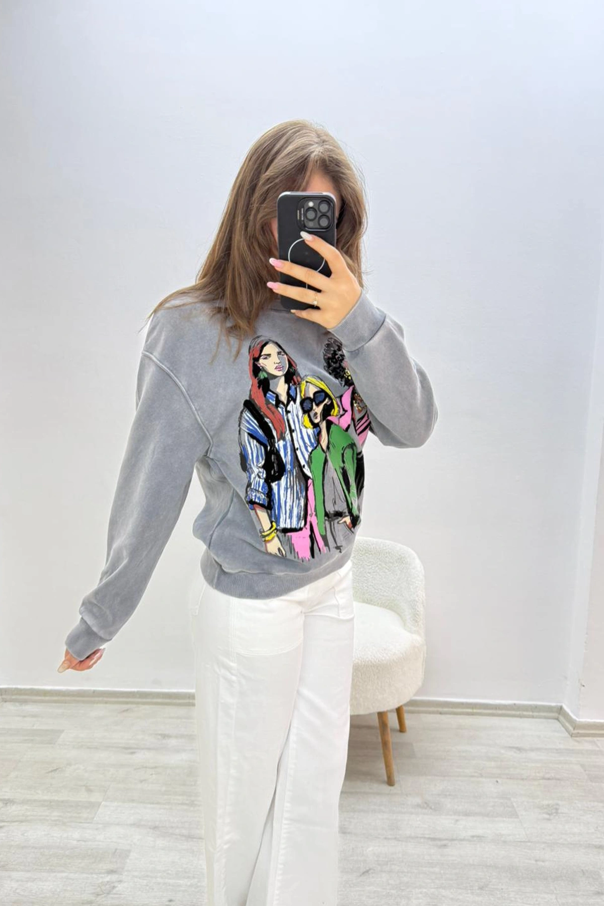 Renkli Baskılı İçi Yumoş Kazak