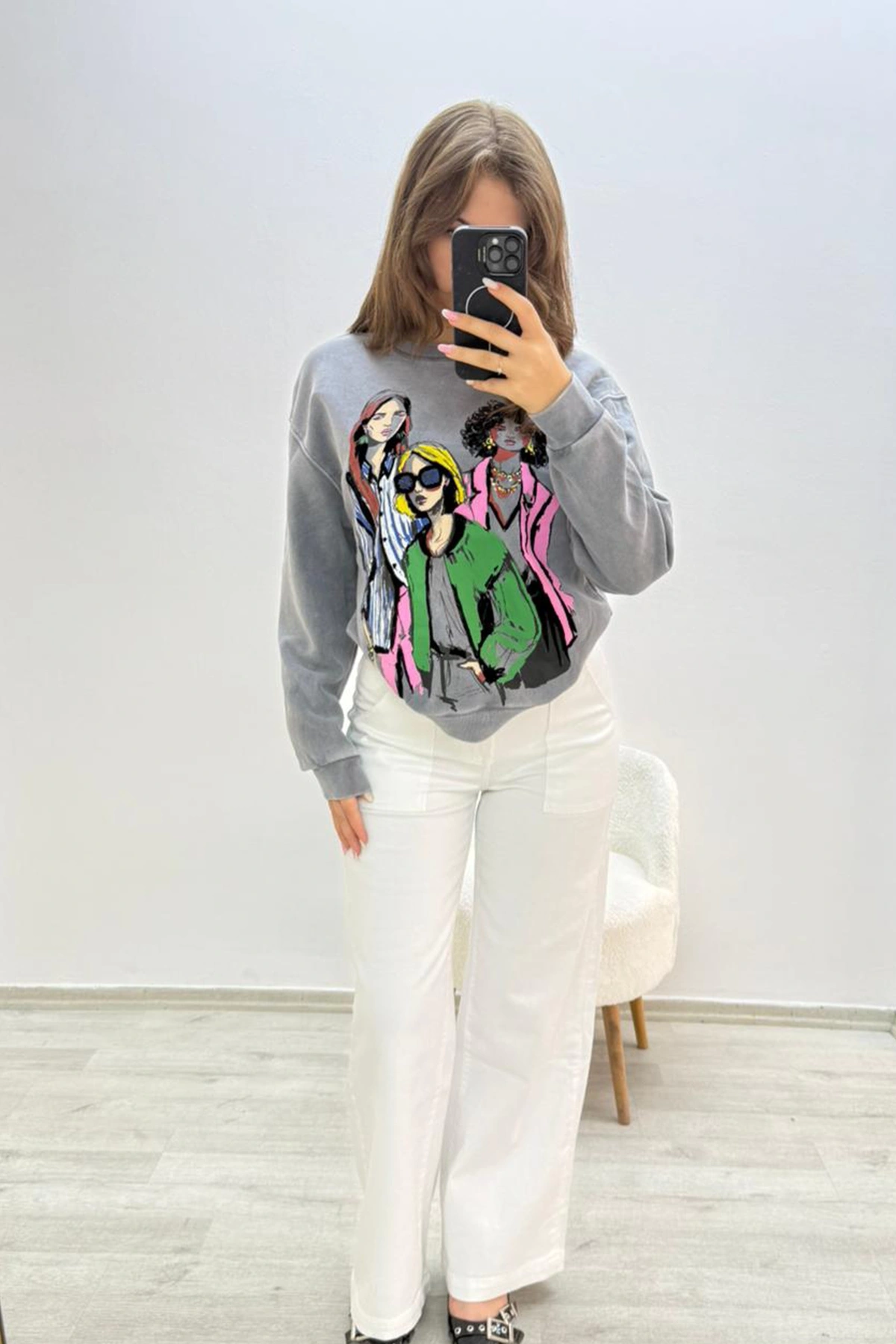 Renkli Baskılı İçi Yumoş Kazak