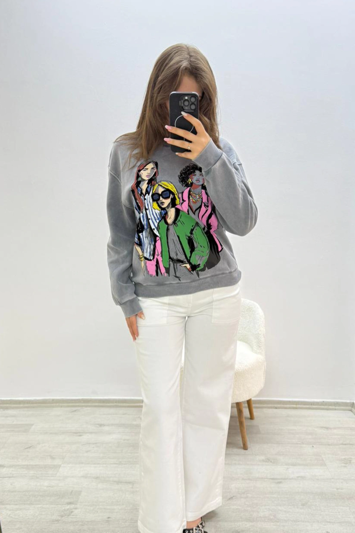 Renkli Baskılı İçi Yumoş Kazak