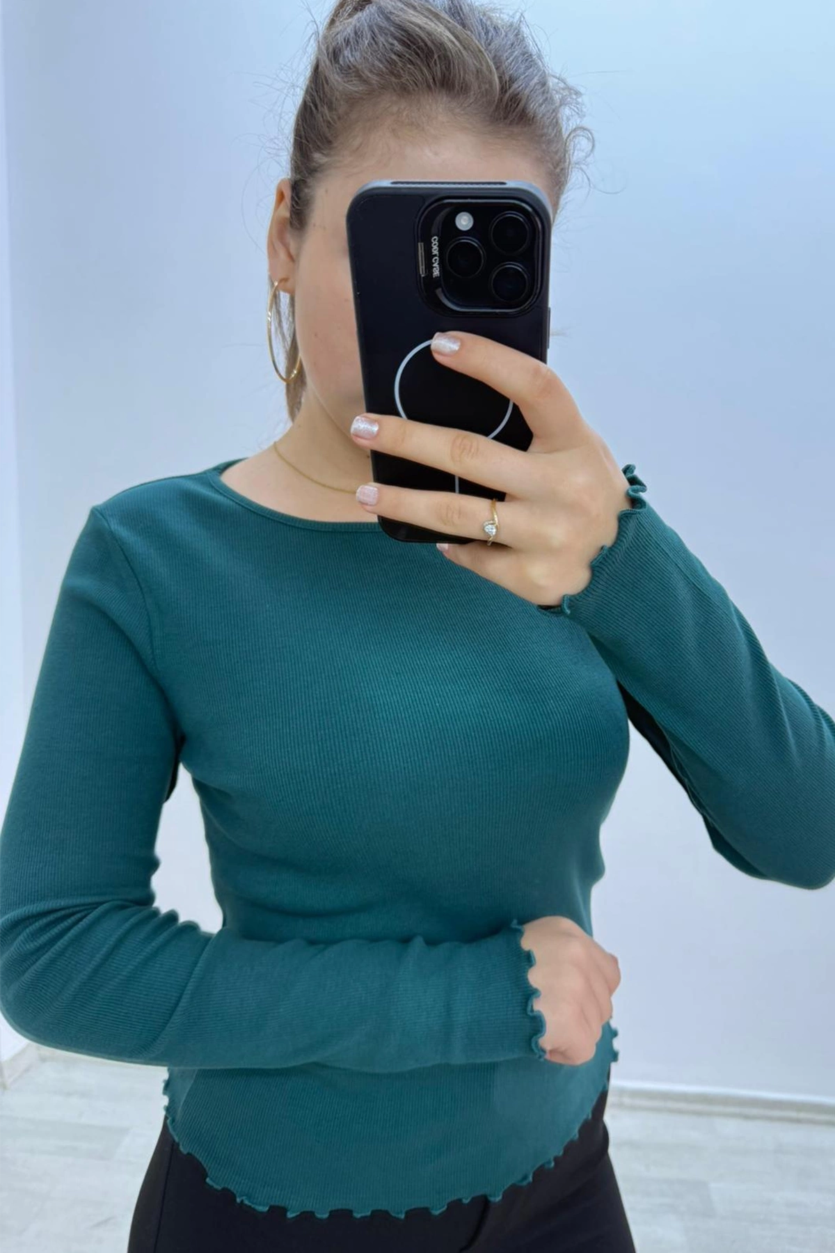 Soft Rib Basic Uzun Kollu Mavi Bluz