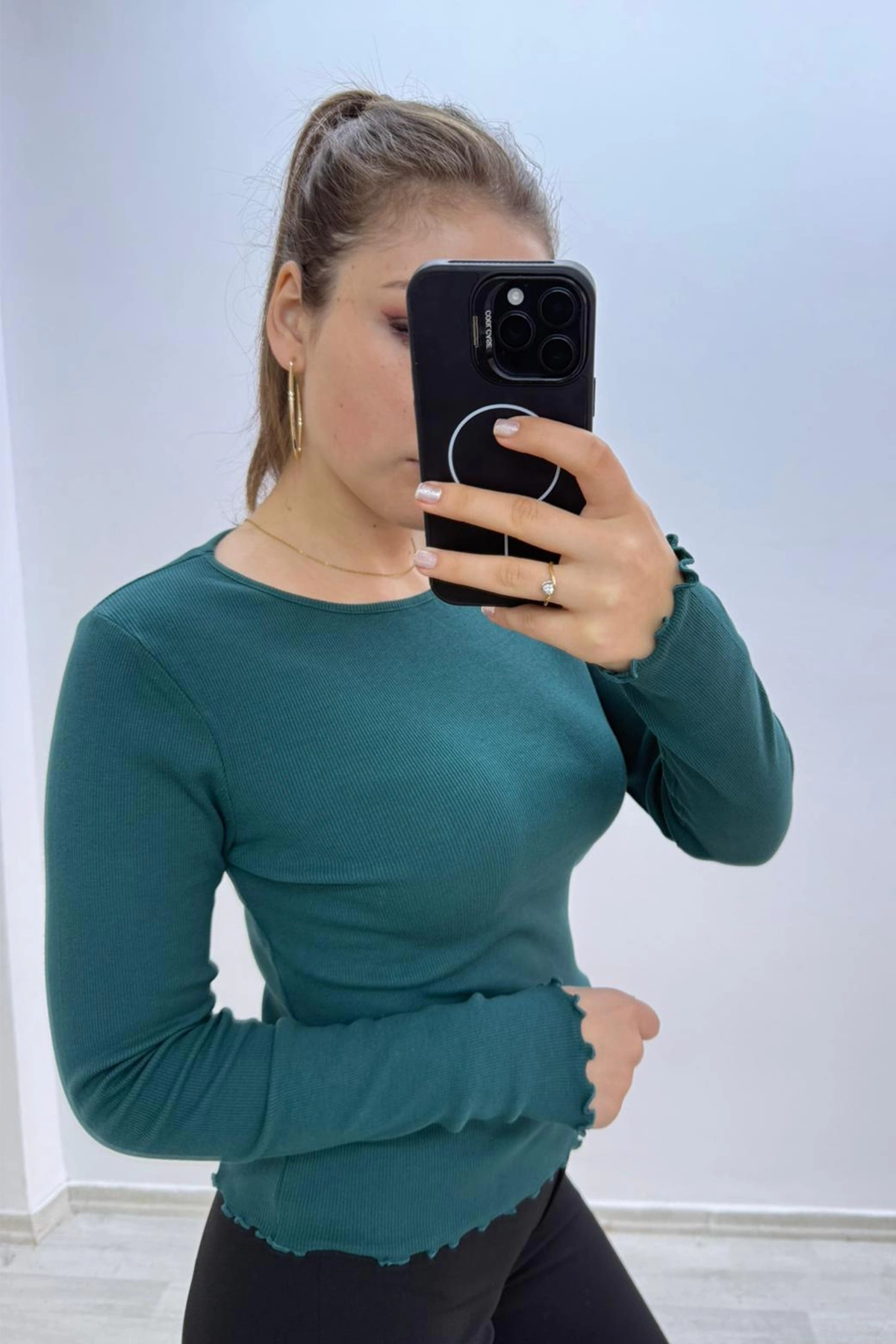 Soft Rib Basic Uzun Kollu Mavi Bluz