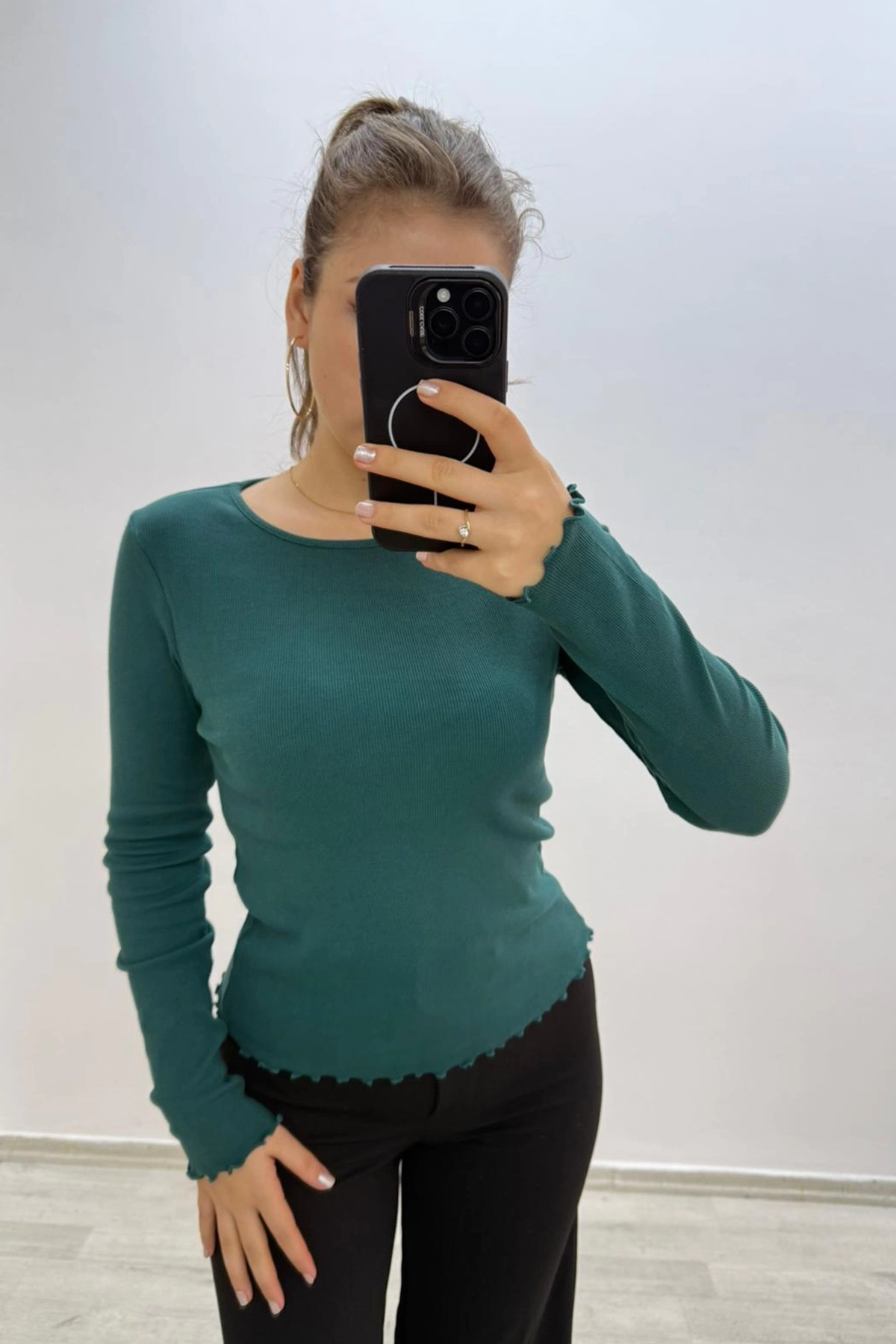 Soft Rib Basic Uzun Kollu Mavi Bluz