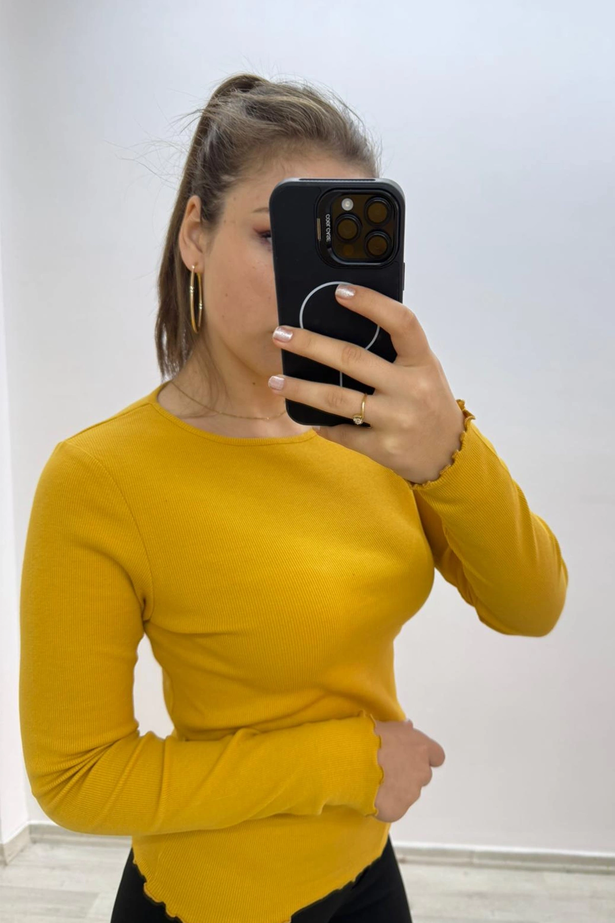 Soft Rib Basic Uzun Kollu Sarı Bluz