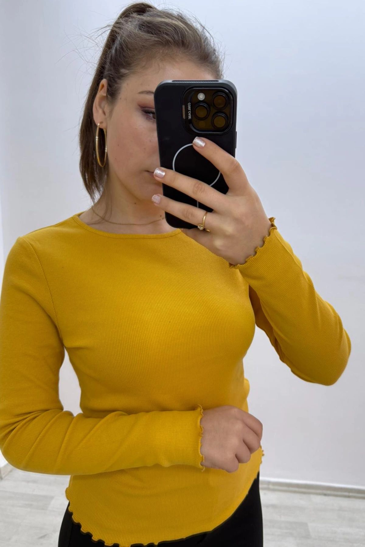 Soft Rib Basic Uzun Kollu Sarı Bluz