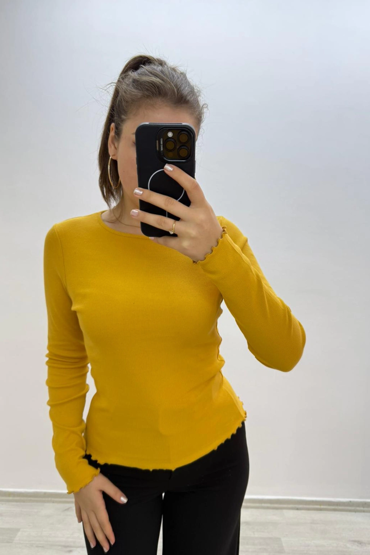 Soft Rib Basic Uzun Kollu Sarı Bluz