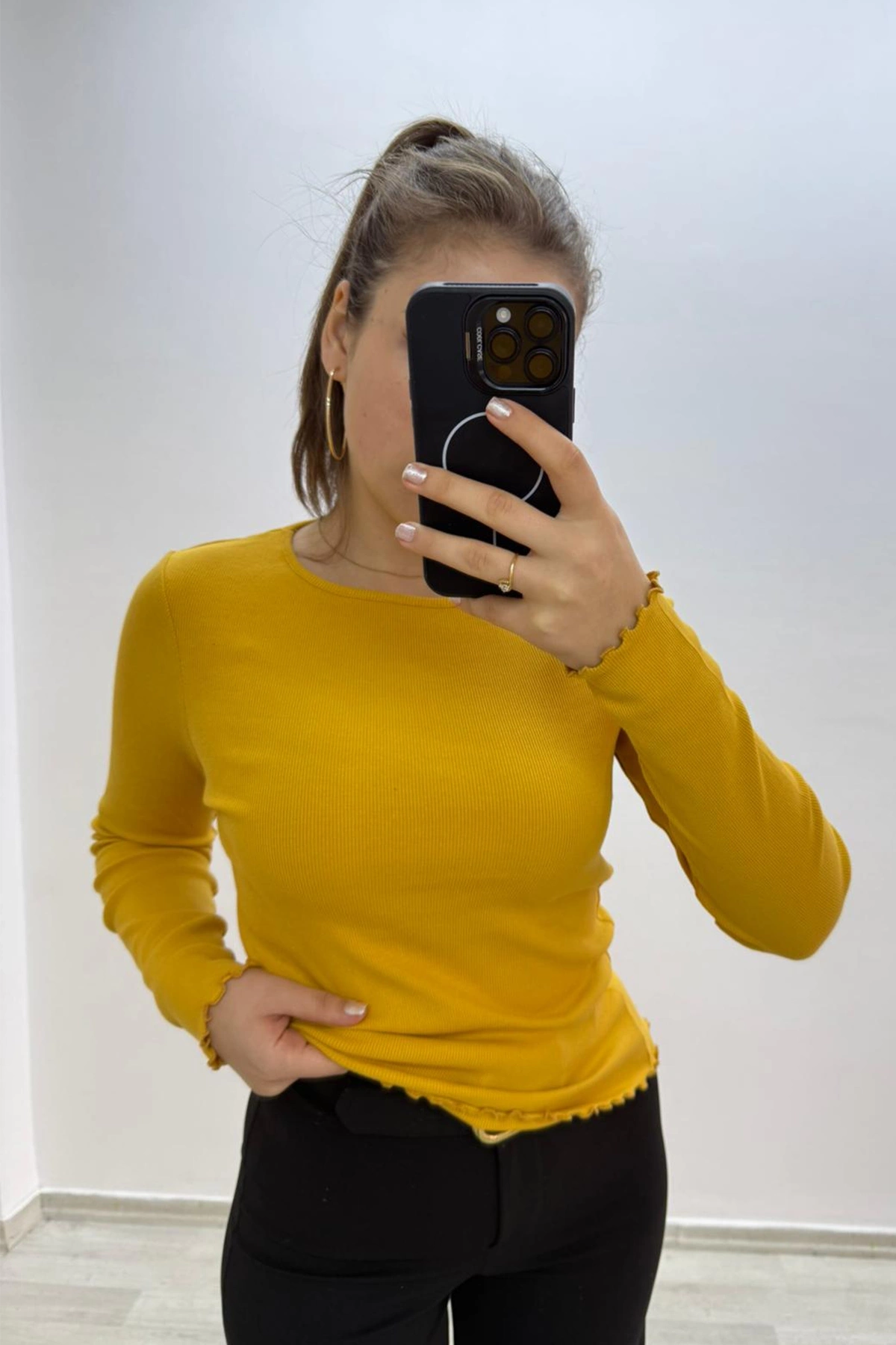 Soft Rib Basic Uzun Kollu Sarı Bluz