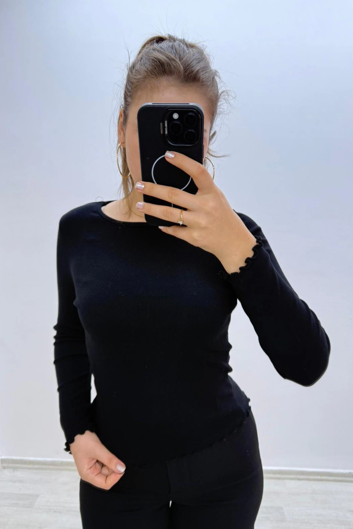 Soft Rib Basic Uzun Kollu Siyah Bluz