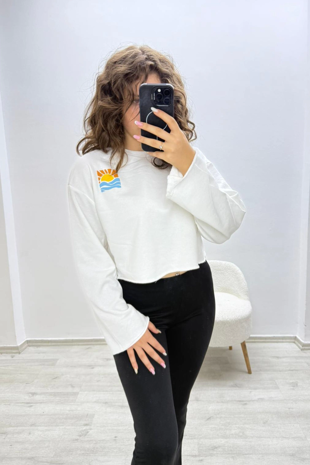 Sunrise Crop Beyaz Sweatshirt