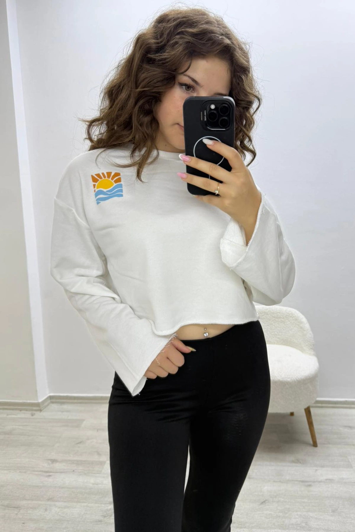 Sunrise Crop Beyaz Sweatshirt