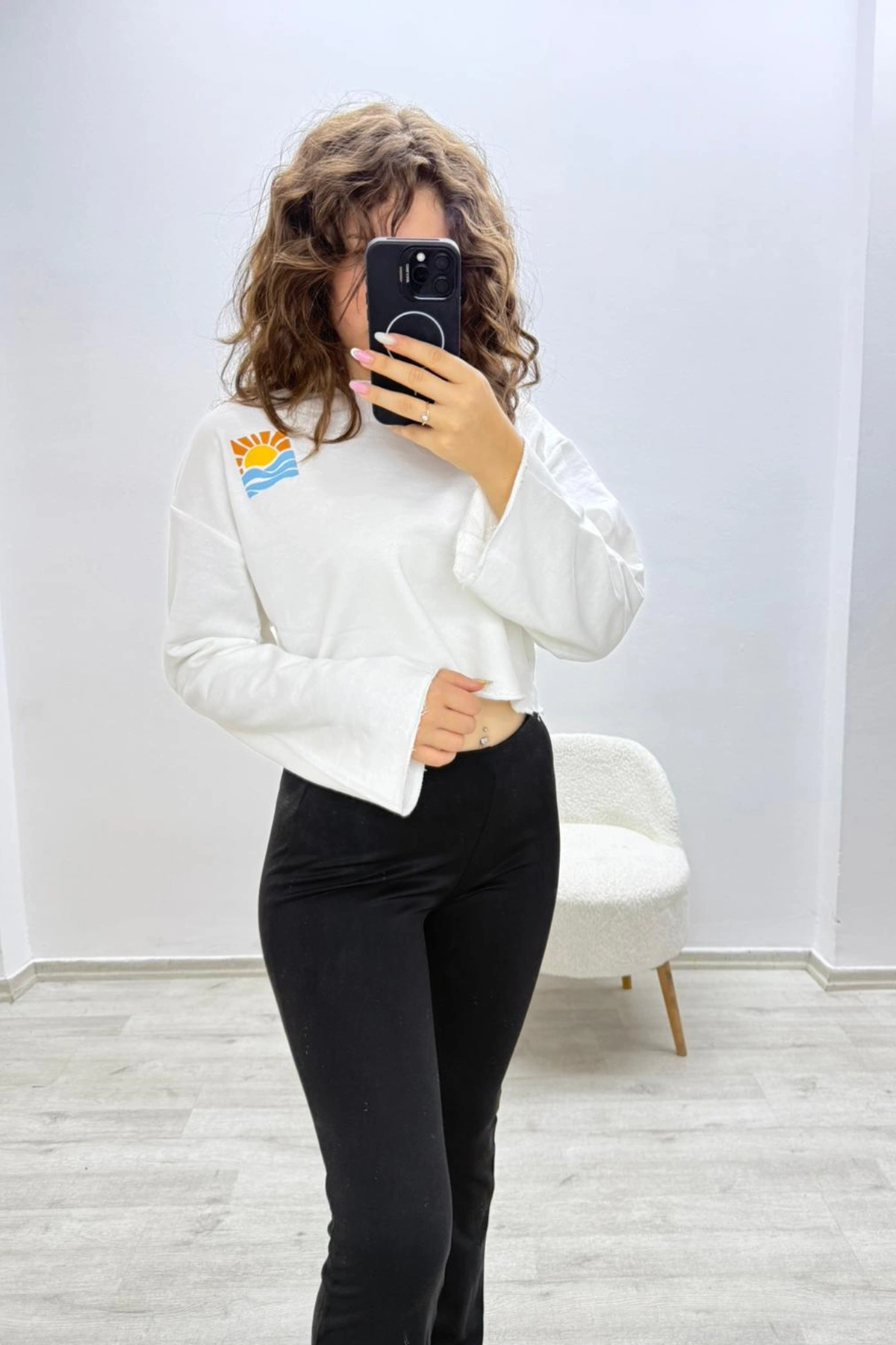 Sunrise Crop Beyaz Sweatshirt