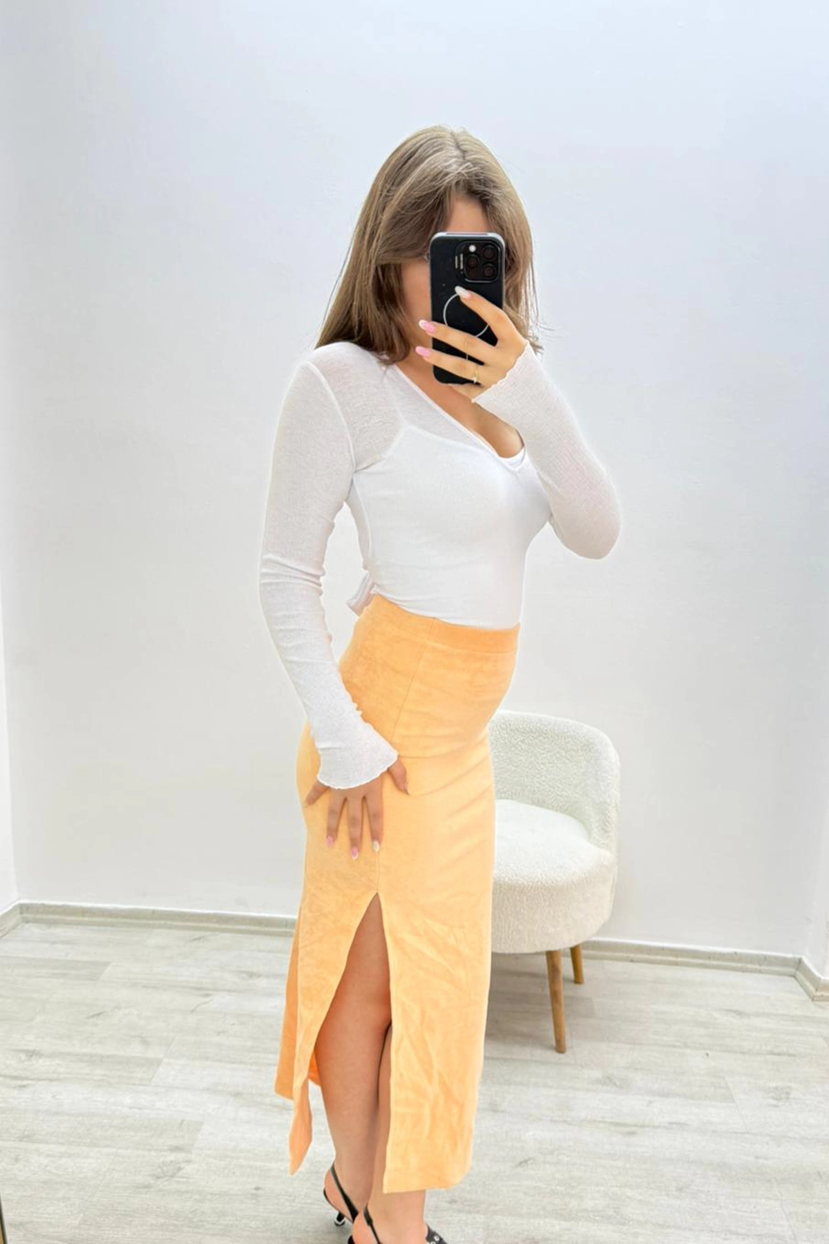 Yandan Yırtmaçlı Beli Lastikli Havlu Etek