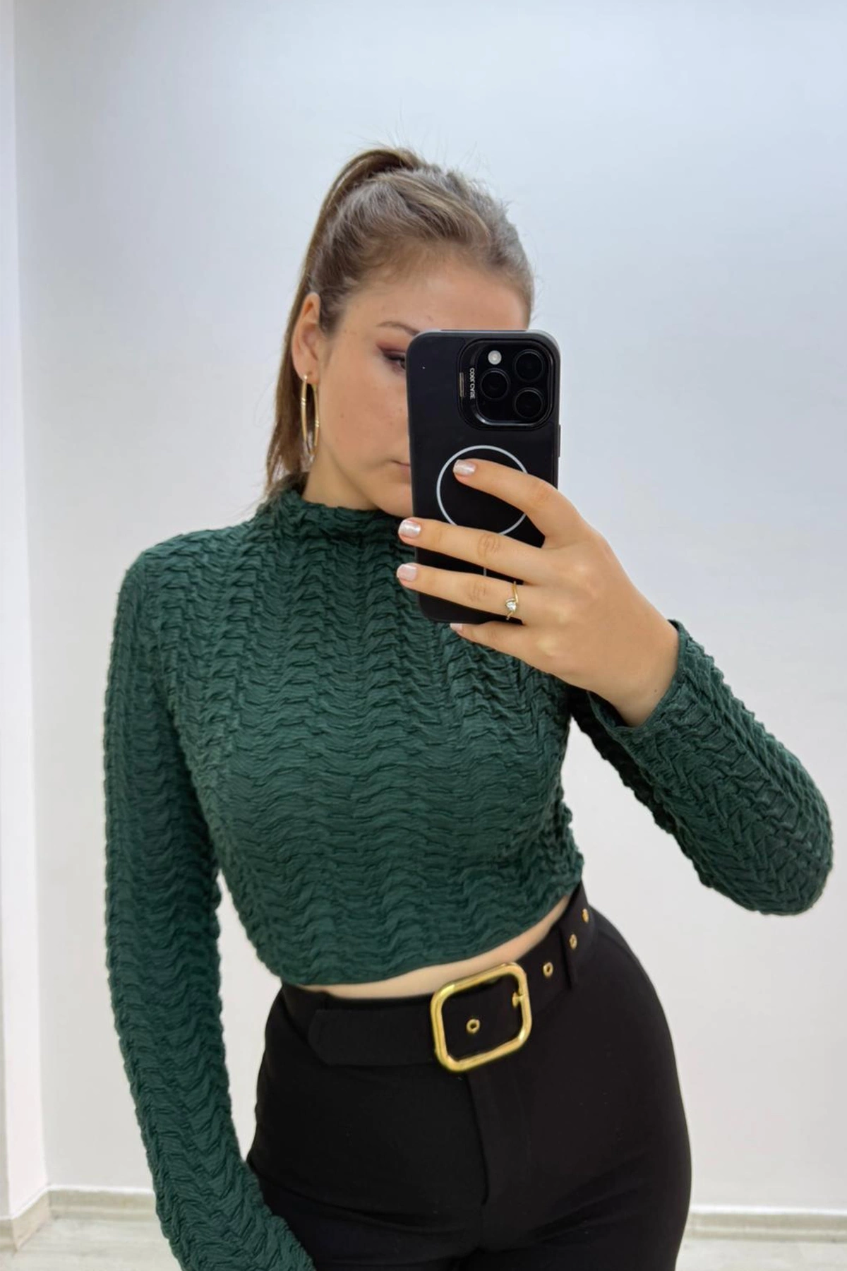 Balıkçı Yaka Uzun Kollu Crop Kazak