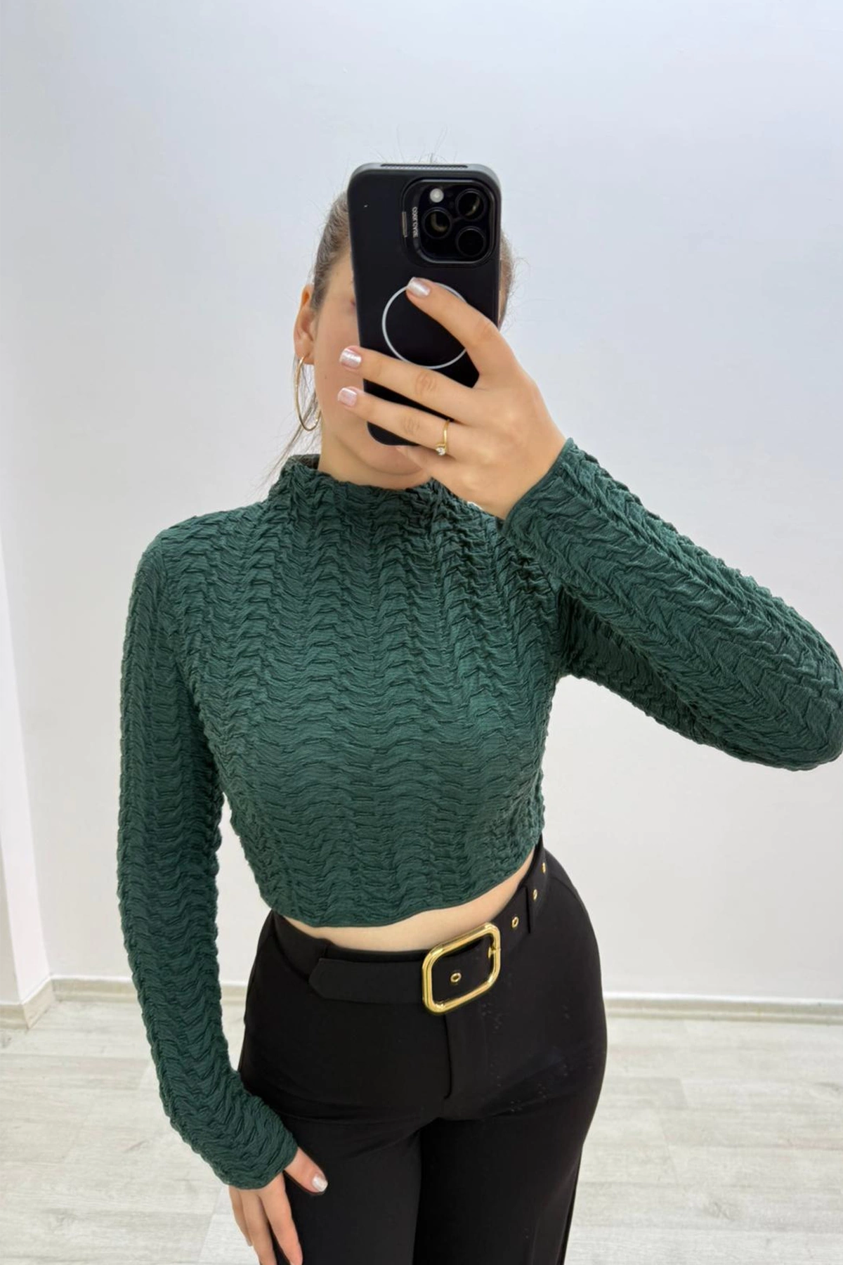 Balıkçı Yaka Uzun Kollu Crop Kazak