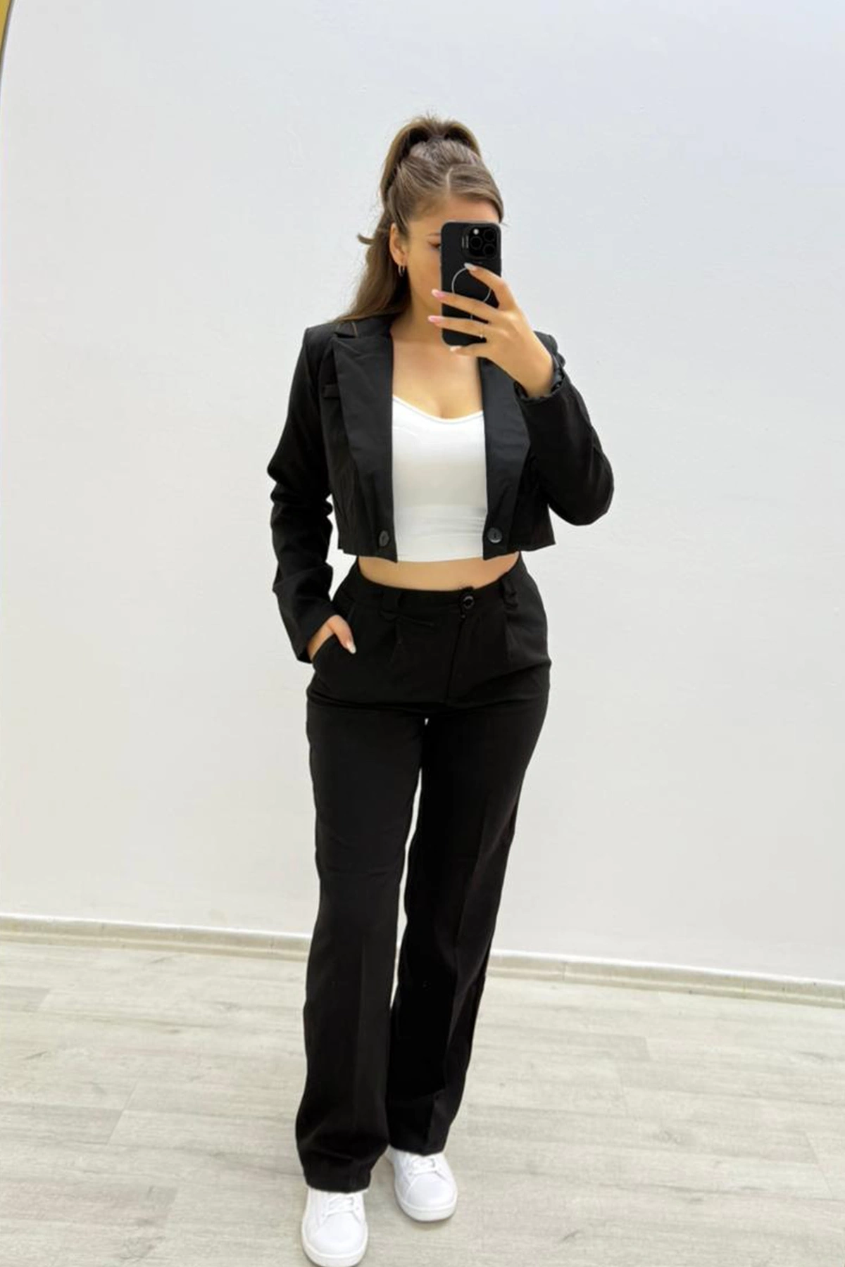 Yüksek Bel Siyah Siyah Takım